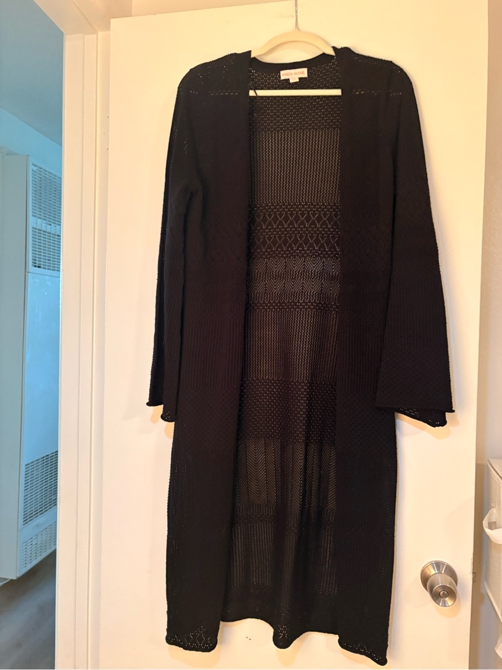 Long Open-Front Black Knit Cardigan Sweater